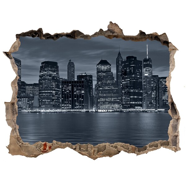 Hole in the wall decal View of the New York skyline at night