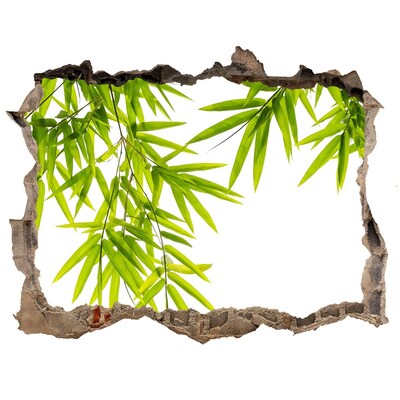 3D wall hole wallpaper Green bamboo through a hole in the wall