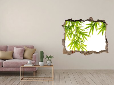 3D wall hole wallpaper Green bamboo through a hole in the wall
