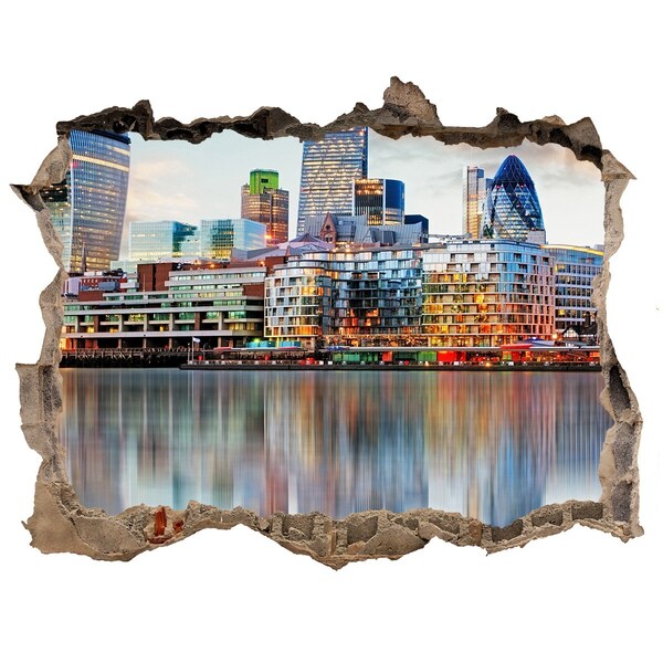Hole in the wall decal A view of a modern city by the water