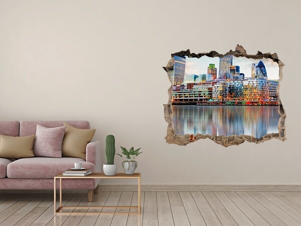 Hole in the wall decal A view of a modern city by the water