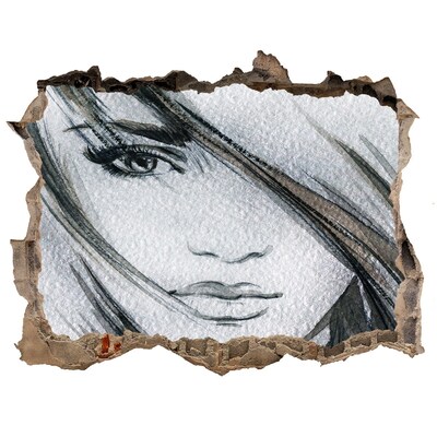 3D wall hole wallpaper Portrait in a ruined wall