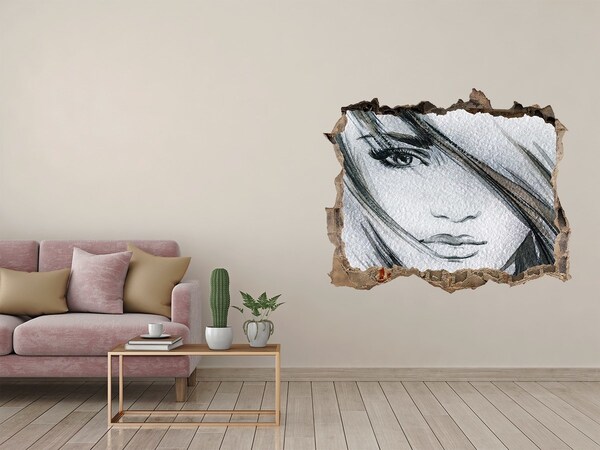 3D wall hole wallpaper Portrait of a woman