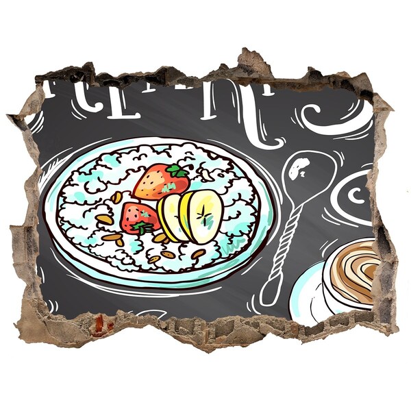 3D wall hole wallpaper Retro breakfast