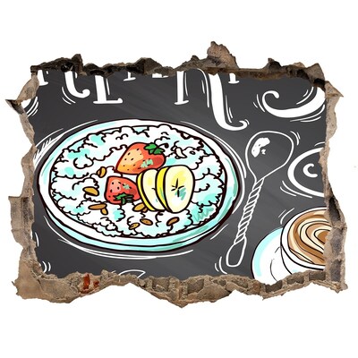 3D wall hole wallpaper Retro breakfast