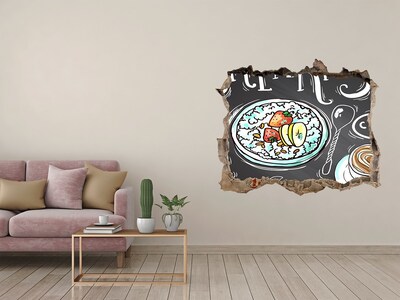 3D wall hole wallpaper Retro breakfast