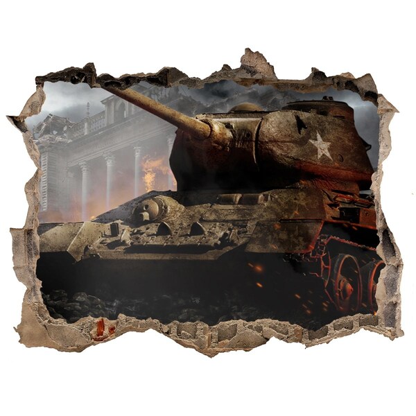 Hole wall sticker Tank in the ruins of the city