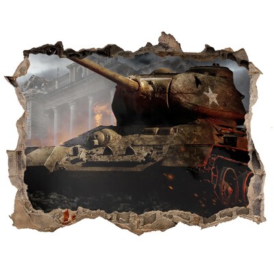 Hole wall sticker Tank in the ruins of the city