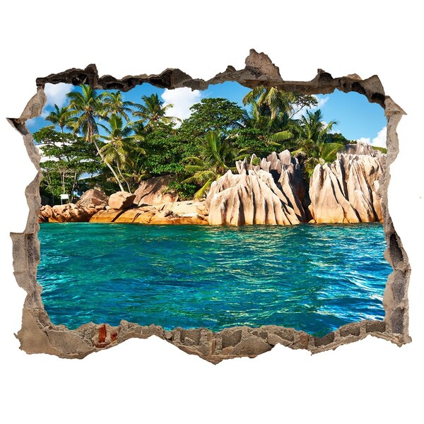 Hole wall sticker Exotic beach with palm trees