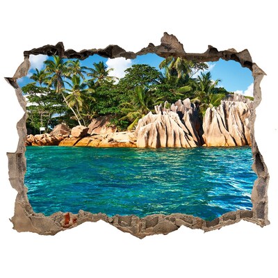 Hole wall sticker Exotic beach with palm trees