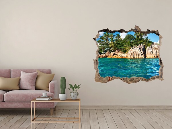 Hole wall sticker Exotic beach with palm trees