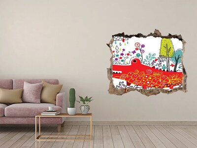 3D wall hole wallpaper Crocodile in a colorful landscape