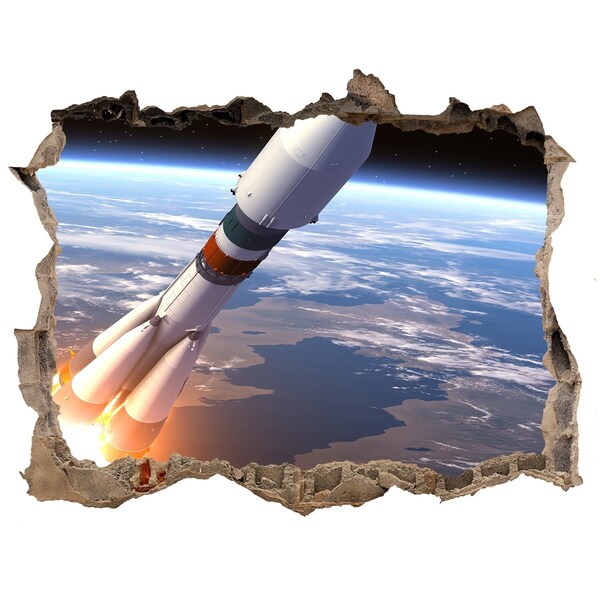 Hole wall sticker Rocket launch in space