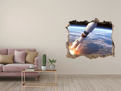 Hole wall sticker Rocket launch in space
