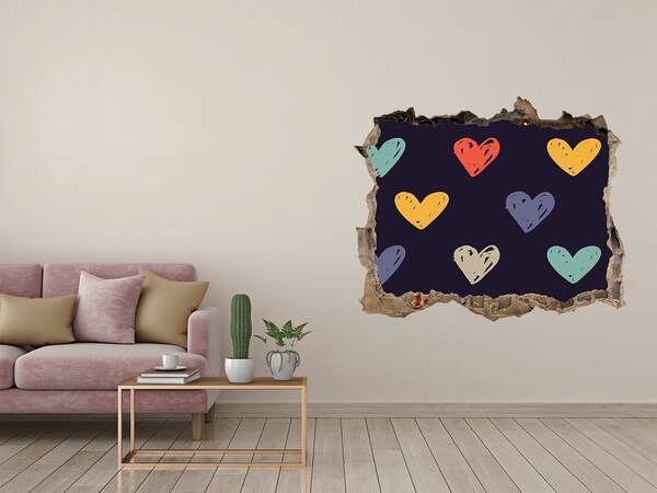 Hole wall sticker Colorful hearts