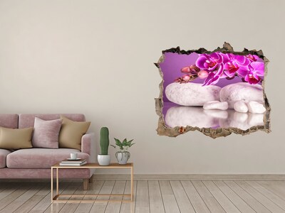 Hole in the wall decal Orchid on a background of stones