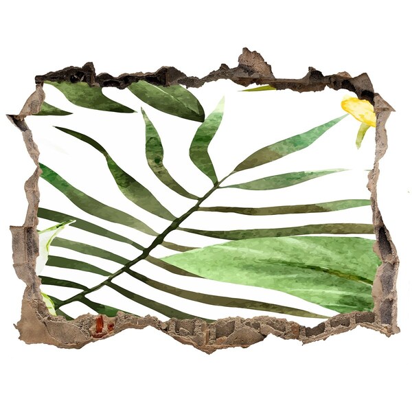 Hole wall sticker Green palm tree through a hole in the wall