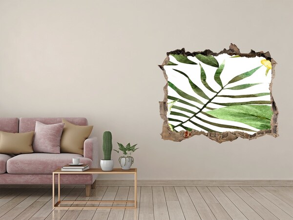 Hole wall sticker Green palm tree through a hole in the wall