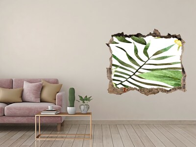 Hole wall sticker Green palm tree through a hole in the wall