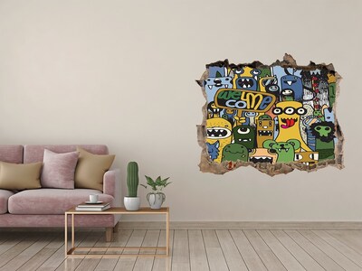 Hole in the wall sticker Colorful Monsters in a Hole in the Wall