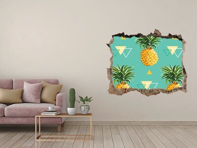 Hole in the wall sticker Pineapples on a turquoise background