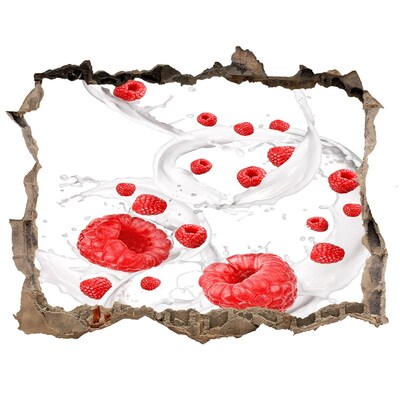 Hole in the wall decal Raspberry explosion in milk