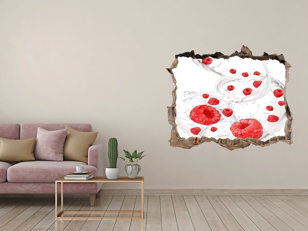 Hole in the wall decal Raspberries with milk