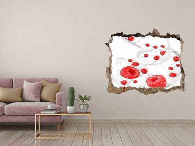Hole in the wall decal Raspberry explosion in milk