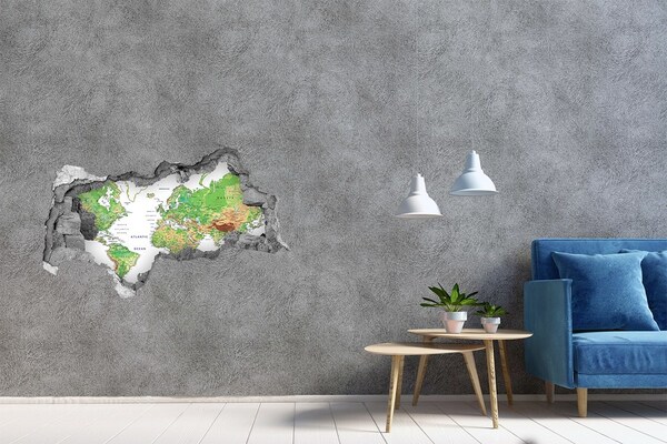 3D wall hole wallpaper world map