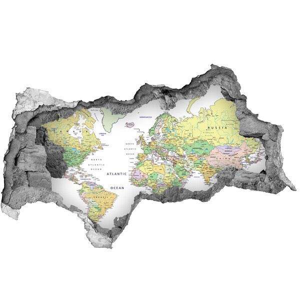 3D wall hole wallpaper world map