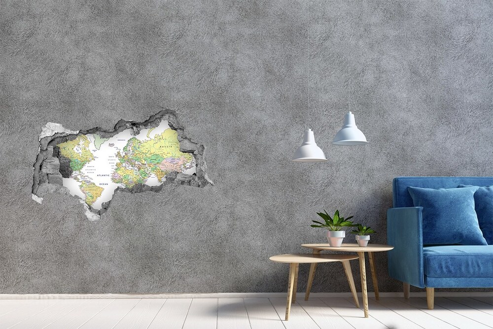 3D wall hole wallpaper world map