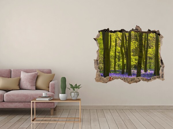 3D wall hole wallpaper Forest glade in spring