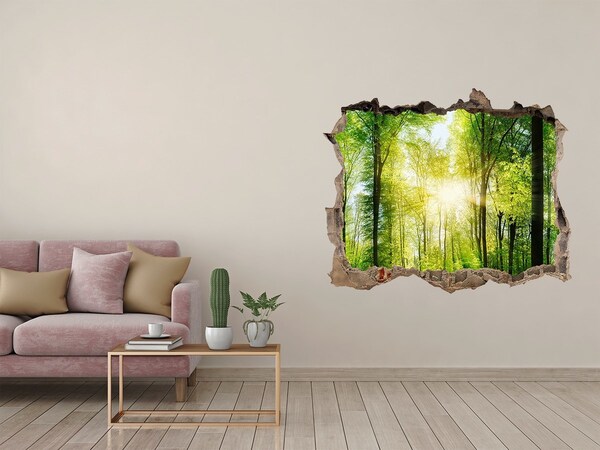 Hole in the wall sticker Green forest with sun rays