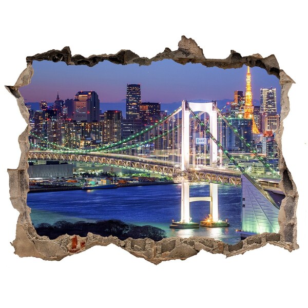 Hole in the wall decal Tokyo Bridge at Night
