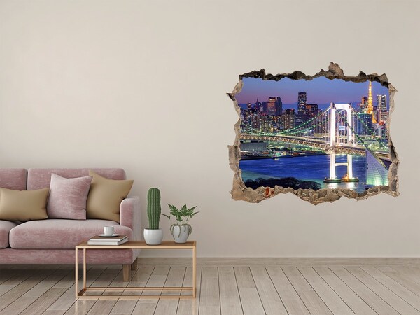 Hole in the wall decal Tokyo Bridge at Night