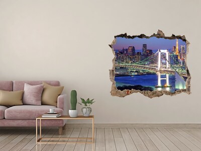 Hole in the wall decal Tokyo Bridge at Night