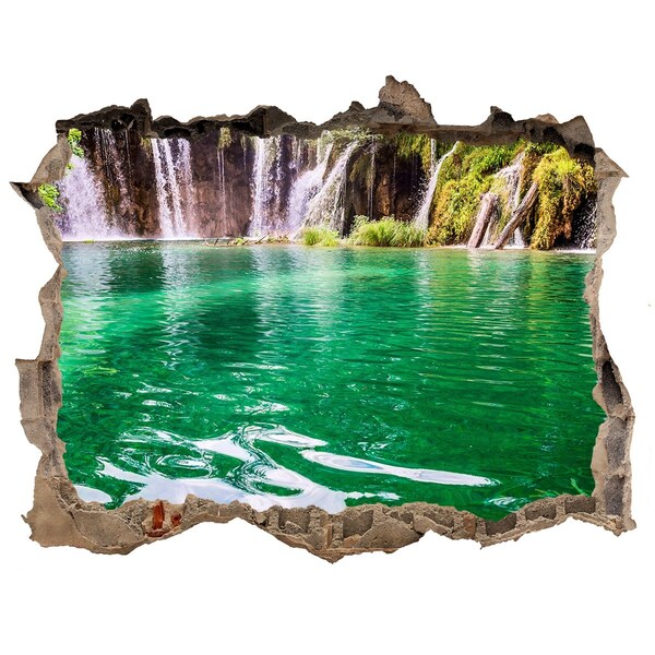 3D wall hole Tropical paradise with a waterfall