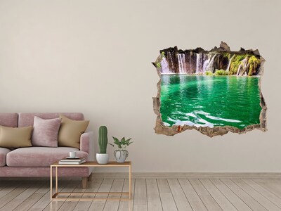 3D wall hole Tropical paradise with a waterfall