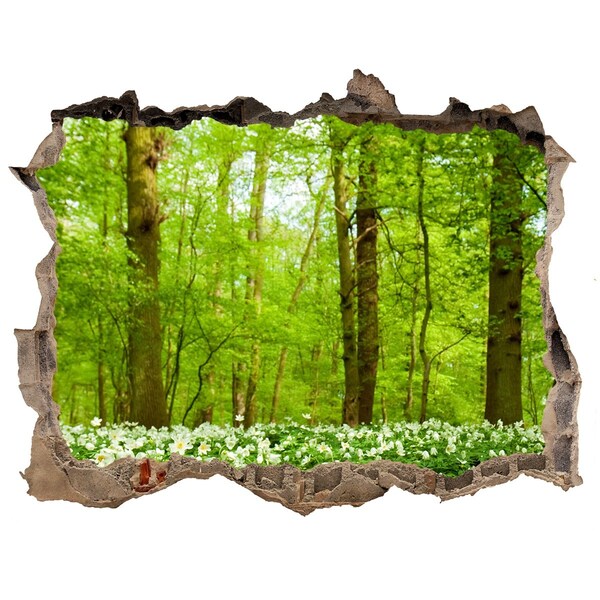 Hole wall sticker A green forest in blooming flowers
