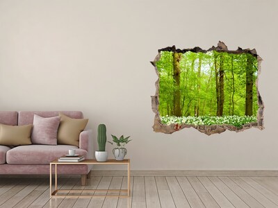 Hole wall sticker A green forest in blooming flowers