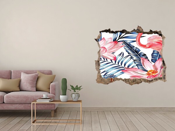 Hole wall sticker Flamingos and plants