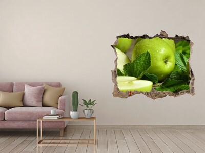 3D wall hole Green apples in the garden