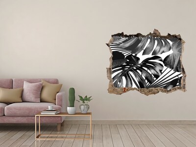 Hole wall sticker Tropical jungle in monochrome