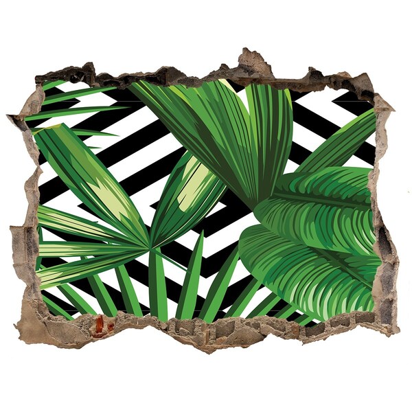 3D wall hole wallpaper Tropical leaves