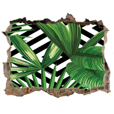 3D wall hole wallpaper Tropical leaves