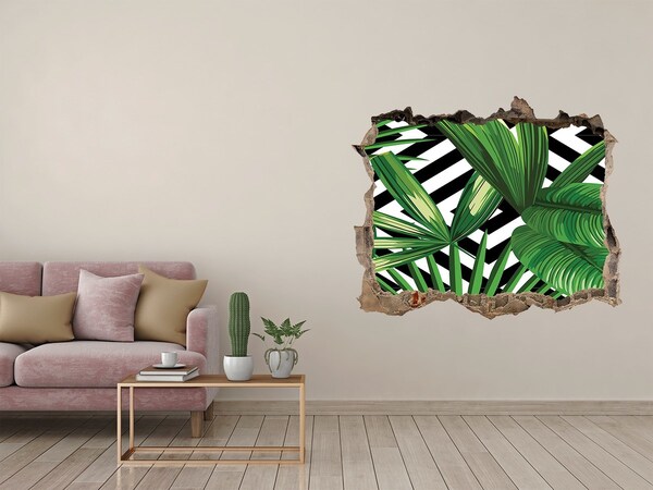 3D wall hole wallpaper Tropical leaves