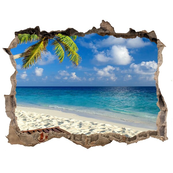 Hole in the wall sticker Tropical beach with a palm tree