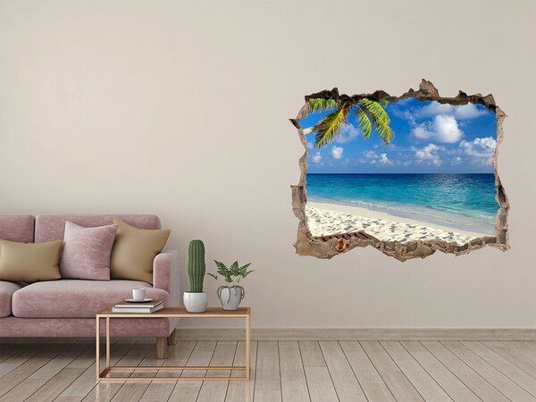 Hole in the wall sticker Tropical beach with a palm tree
