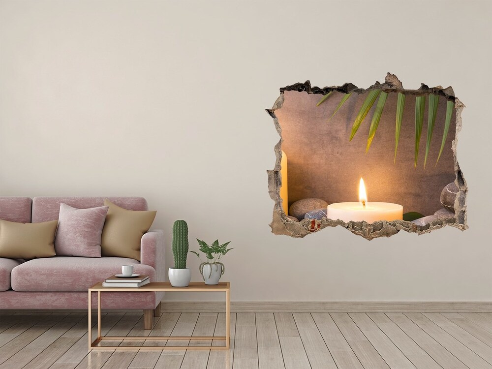 3D wall hole wallpaper Burning candles