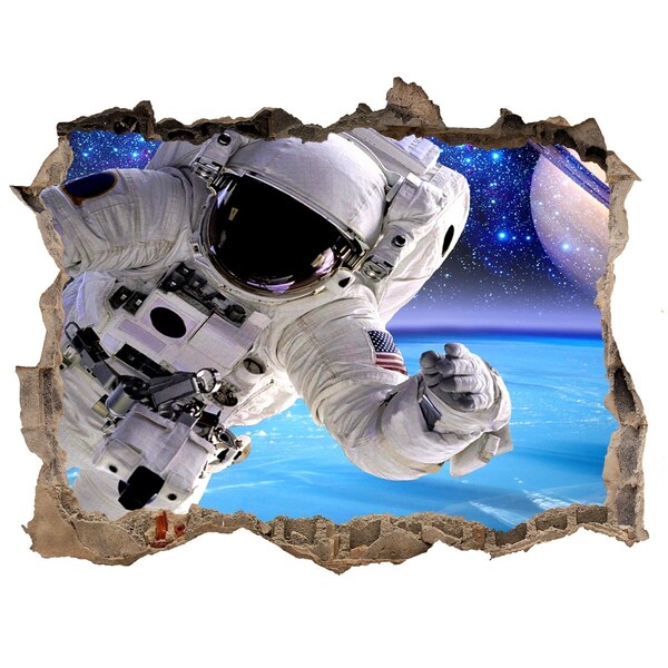 3D wall hole wallpaper Astronaut in space